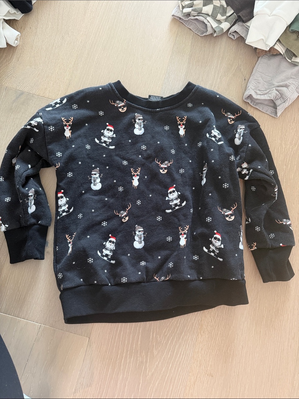 Little Bipsy Black Kids Holiday Sweatshirt with Snowman & Reindeer Print